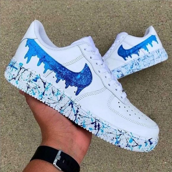 Custom Nike Air Force 1 Blue Gradient Drip - Picture 1 of 1